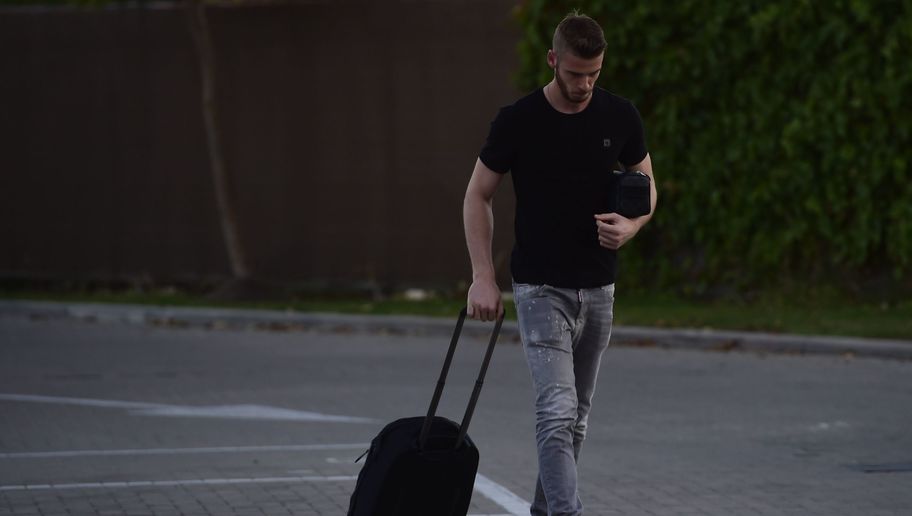 Manchester United's goalkeeper David de Gea arrives at Las Rozas' Soccer City on September 1, 2015. Real Madrid have blamed Manchester United for the collapse of goalkeeper David de Gea's move to the Spanish giants, claiming the English side sent the documents needed to complete the deal after the Spanish transfer deadline had passed. AFP PHOTO/ PIERRE-PHILIPPE MARCOU (Photo credit should read PIERRE-PHILIPPE MARCOU/AFP/Getty Images)