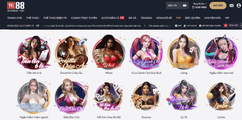 Sảnh chơi game tiến lên M88